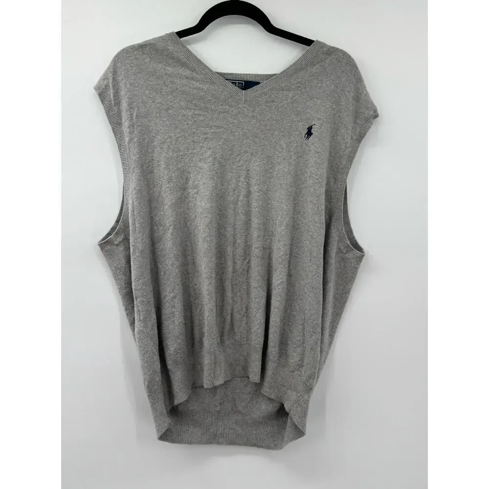 Polo Ralph Lauren Men's Gray Pima Cotton Golf Pullover V-Neck Sweater Vest Sz XL
